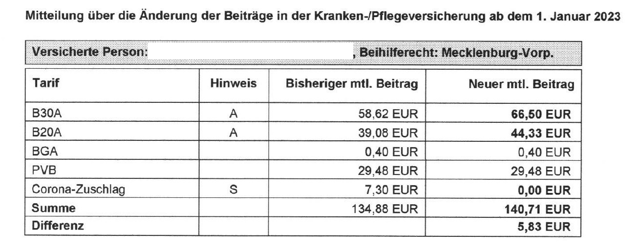 Debeka Beitragserhöhung Anwärtertarife 01.01.2023